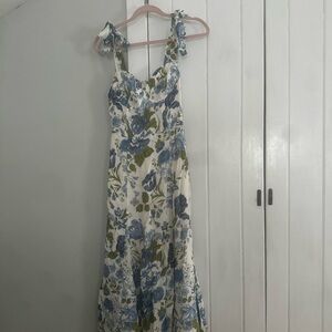 Reformation Nadira Lucca Dress Blue and Green Floral Maxi Dress